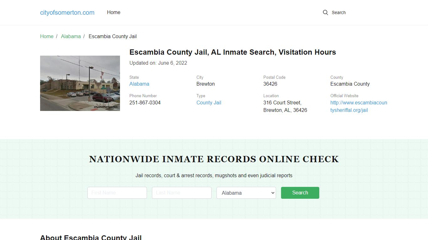 Escambia County Jail, AL Inmate Search, Visitation Hours - City of Somerton